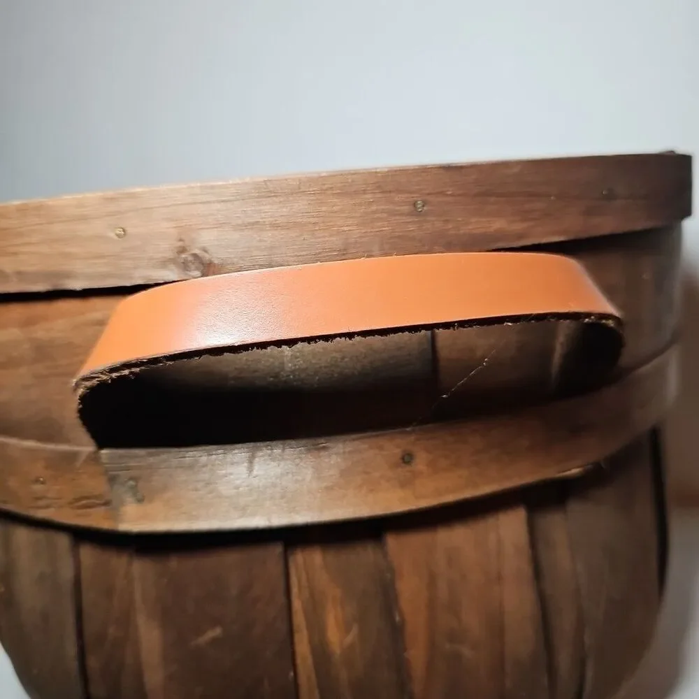 Oval Harvest Large Wooden Bread Basket with Leather Handles Blessed